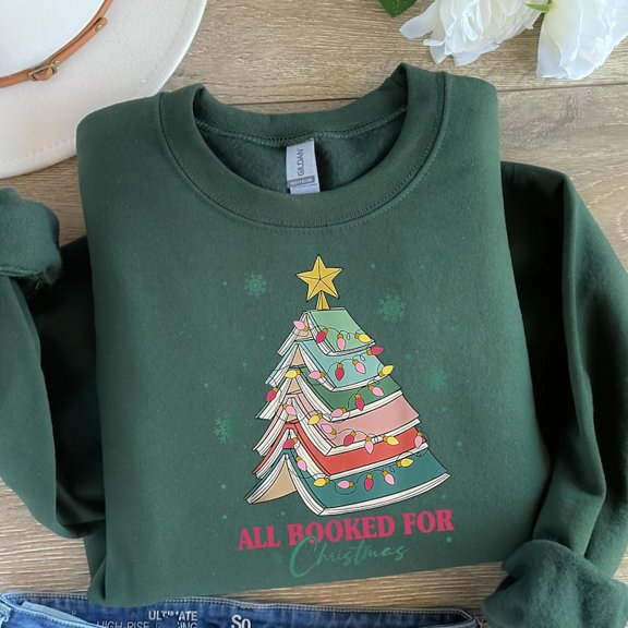 All Booked For Christmas Sweater,Bookworm Christmas Sweater,Christmas Book Tree Sweatshirt,Book Lovers ChristmasShirt,Christmas Tree Sweater