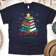 thumbnail image 1 of All Booked For Christmas T-Shirt | Funny Book Tree Holiday Reading Tee, Navy, Size XL, 1 of 6