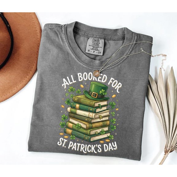 All Booked For St Patricks Day Shamrock Book Reading Irish Holiday Shirt Comfort Colors Unisex Cotton T-Shirt, Size S-3XL