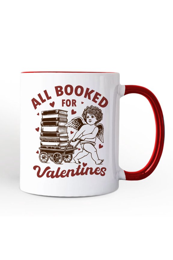 All Booked For Valentines Cupid Personalized Mug, Vintage Funny Bookworm Gift with Custom Name