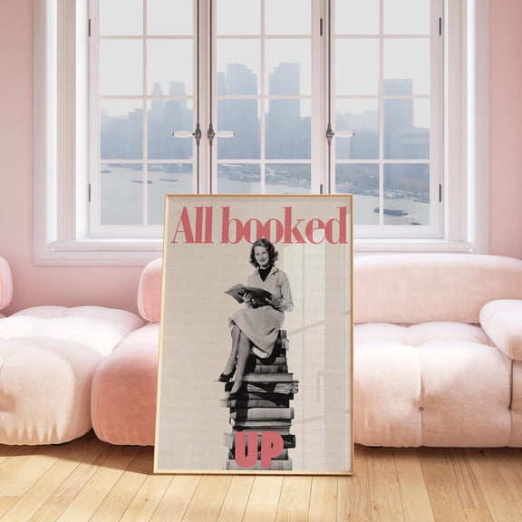 All Booked Up Monochrome Reading Wall Art Poster, Unframed Size 8x12