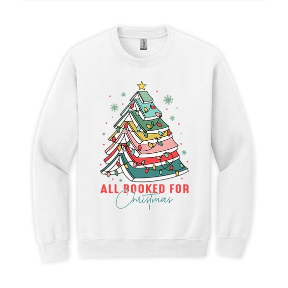 All Booked for Christmas Sweatshirt, Book Tree Shirt for Book Lovers, Bookworm Holiday Sweatshirt