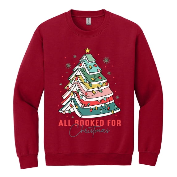 All Booked for Christmas Sweatshirt, Book Tree Shirt for Book Lovers, Bookworm Holiday Sweatshirt