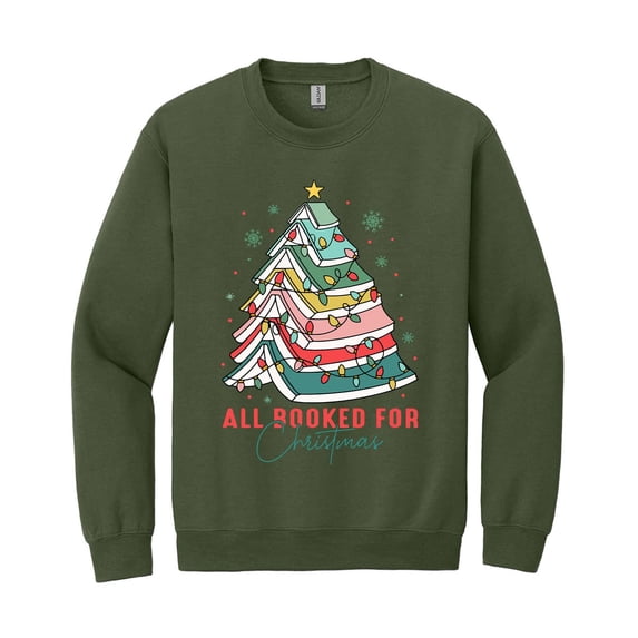 All Booked for Christmas Sweatshirt, Book Tree Shirt for Book Lovers, Bookworm Holiday Sweatshirt
