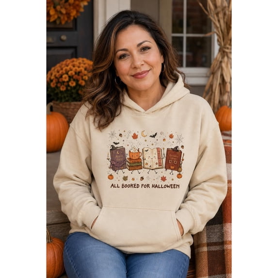 All Booked for Halloween Books and Pumpkins Hoodie, Unisex Classic Fit