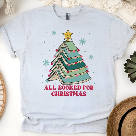 All Booked for the Holidays T-Shirt | Funny Book Lover Tee | Reading Gift Shirt, Ash, Size S
