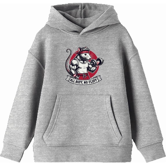 All Buff no Fluff Gym Rat Youth Heather Gray Long Sleeve Hoodie-Small