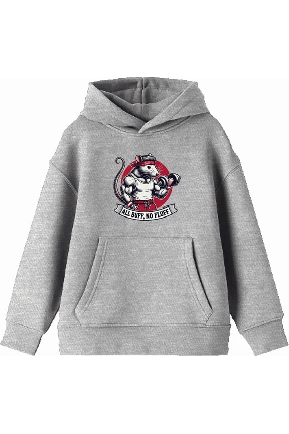 All Buff no Fluff Gym Rat Youth Heather Gray Long Sleeve Hoodie-Small