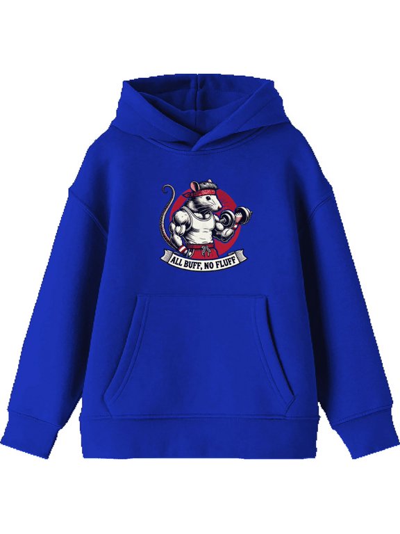 All Buff no Fluff Gym Rat Youth Royal Blue Long Sleeve Hoodie-Large