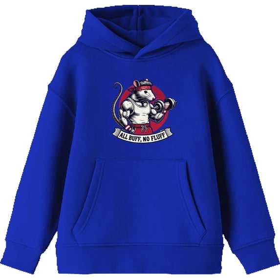 All Buff no Fluff Gym Rat Youth Royal Blue Long Sleeve Hoodie-XL