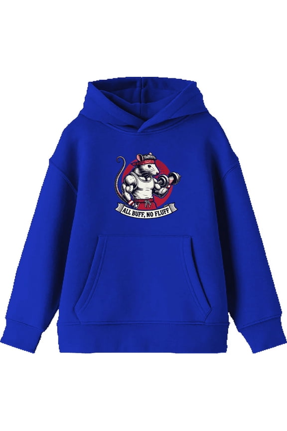 All Buff no Fluff Gym Rat Youth Royal Blue Long Sleeve Hoodie-XS