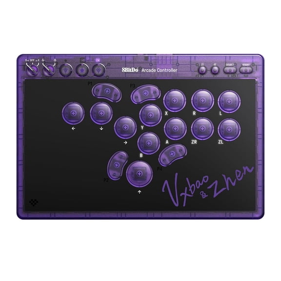 All-Button Arcade Controller for Switch & Windows 3 Connection Modes, Low-profile Linear Switches, 4 Programmable Buttons, Hot-swappable PCB - Transparent Purple Signature Edition