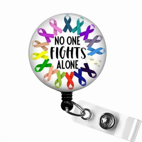 All Cancer Awareness Badge Reel  No One Fights Alone Ribbon ID Holder for Oncology Nurses