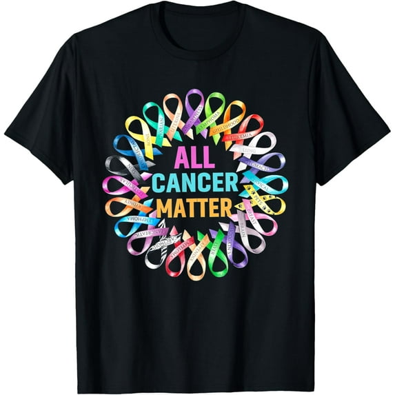 All Cancer Matter Colorful Ribbons Cancer Awareness T-Shirt100% cotton short-sleeved shirt for both men and women
