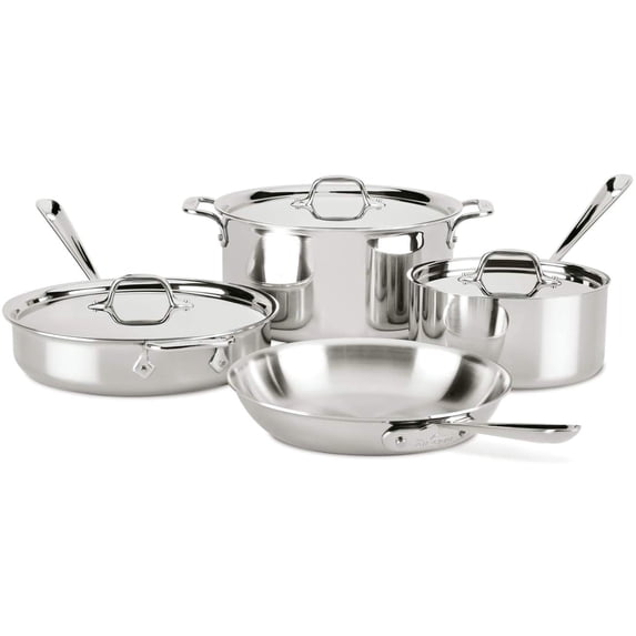 All-Clad 4007AZ D3 Stainless Steel Dishwasher Safe Induction Compatible Cookware Set, Tri-Ply Bonded, 7-Piece, Silver