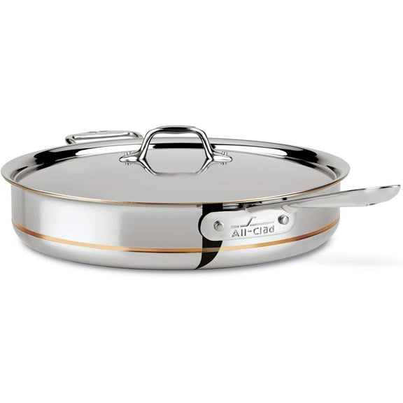 All-Clad 6406 SS Copper Core 5-Ply Bonded Dishwasher Safe Saute Pan with Lid / Cookware, 6-Quart, Silver