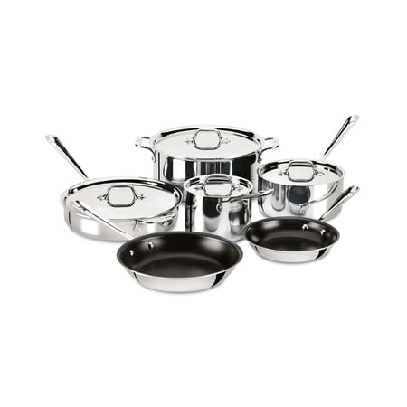 All-Clad D3 Stainless 3-ply Bonded Cookware Set, Nonstick 10 piece Set