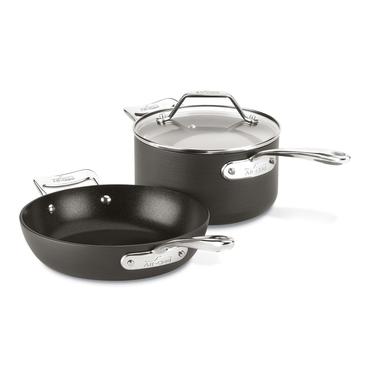 Essentials Black Aluminum Nonstick Fry and Sauce Pan Set