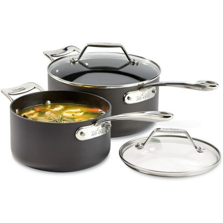 All-Clad Essentials Hard Anodized Nonstick Cookware Set, 2-piece Sauce Pan Set with lids, 2.5 & 4 quart