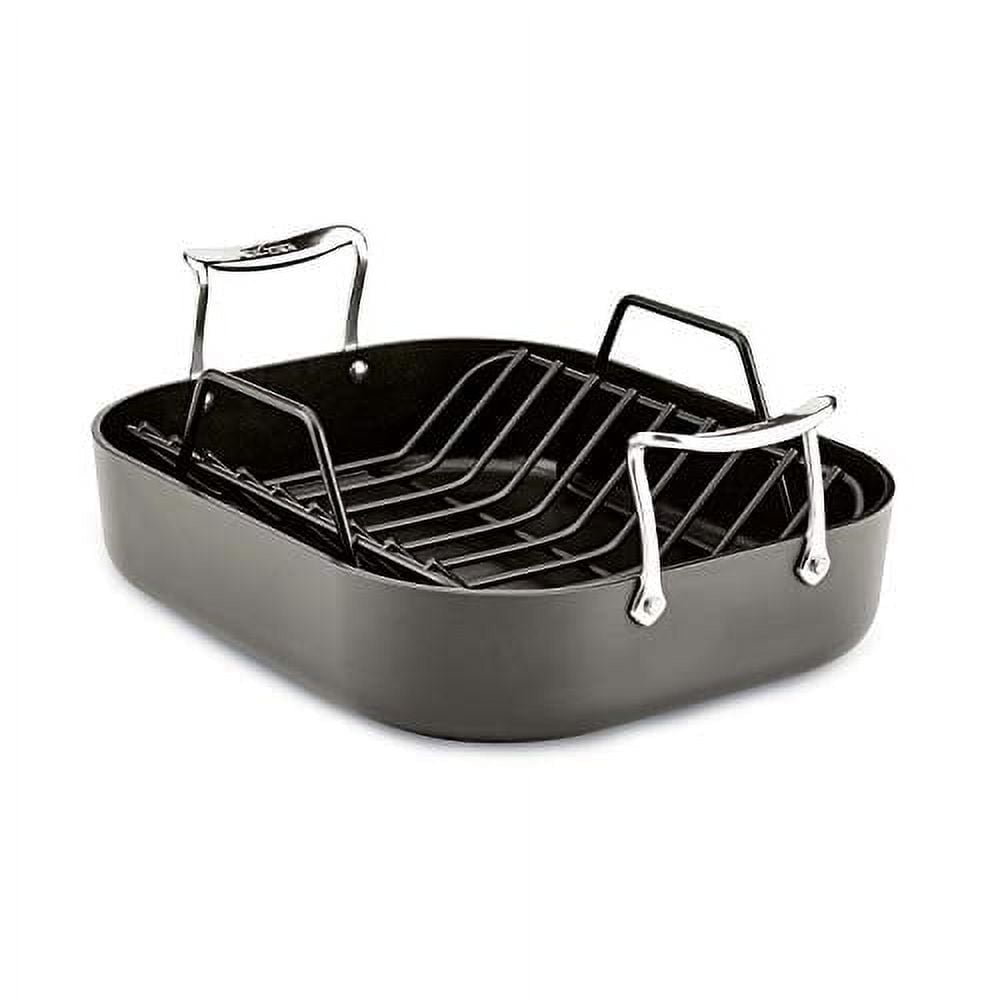 Black Nonstick Rectangular Roaster with Rack and Handles