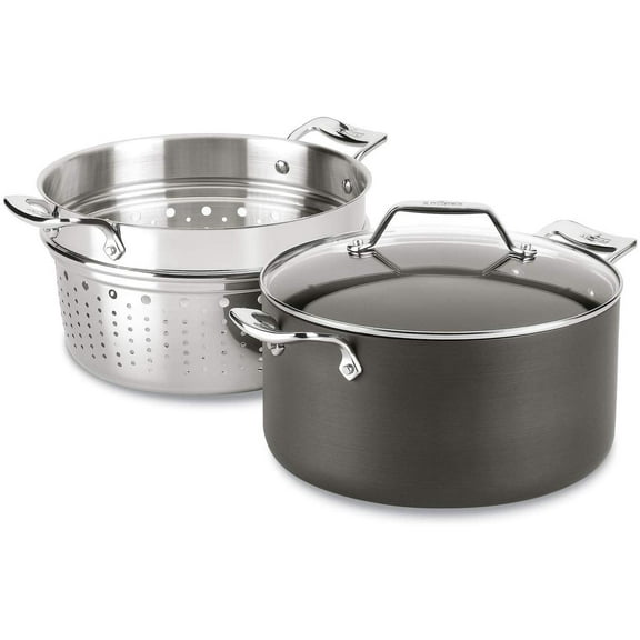 All-Clad Essentials Hard Anodized Nonstick Cookware, Stockpot with Multi-purpose Insert and lid, 7 quart