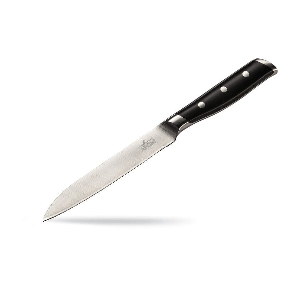 All-Clad Forged German Stainless Steel Serrated Utility Knife 5 Inch, Fully Forged, Expert Precision, Home Kitchen Knife, Cook Tool, Kitchen Tool, Cookware Utensil, Ultra Sharp Knives C42
