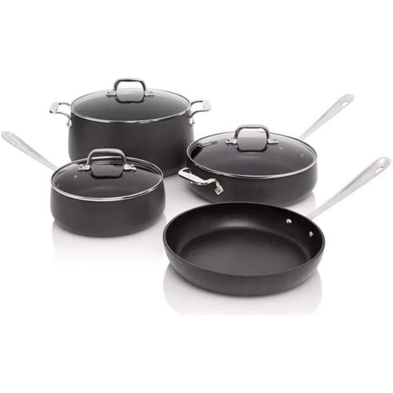 All-Clad HA1 7-Piece Hard Anodized Nonstick Dishwasher Safe Cookware Set, Black