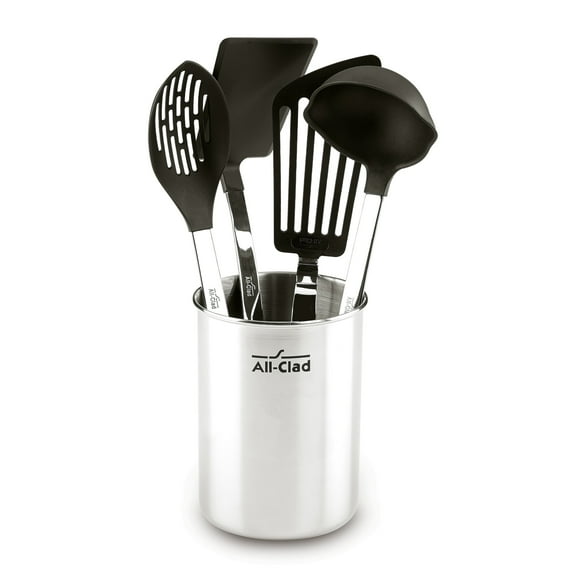 All-Clad Scratch & Heat-Resistant Nylon Tools with Stainless Steel Handles and Caddy, 5-Piece