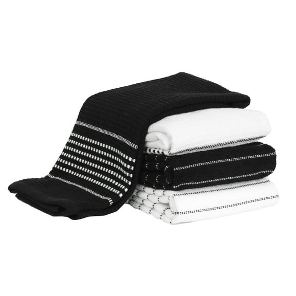 All-Clad Skipping Stripe & Wave Kitchen Towels, 4-Pack, Black