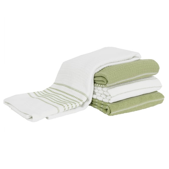All-Clad Skipping Stripe & Wave Kitchen Towels, 4-Pack, Fennel