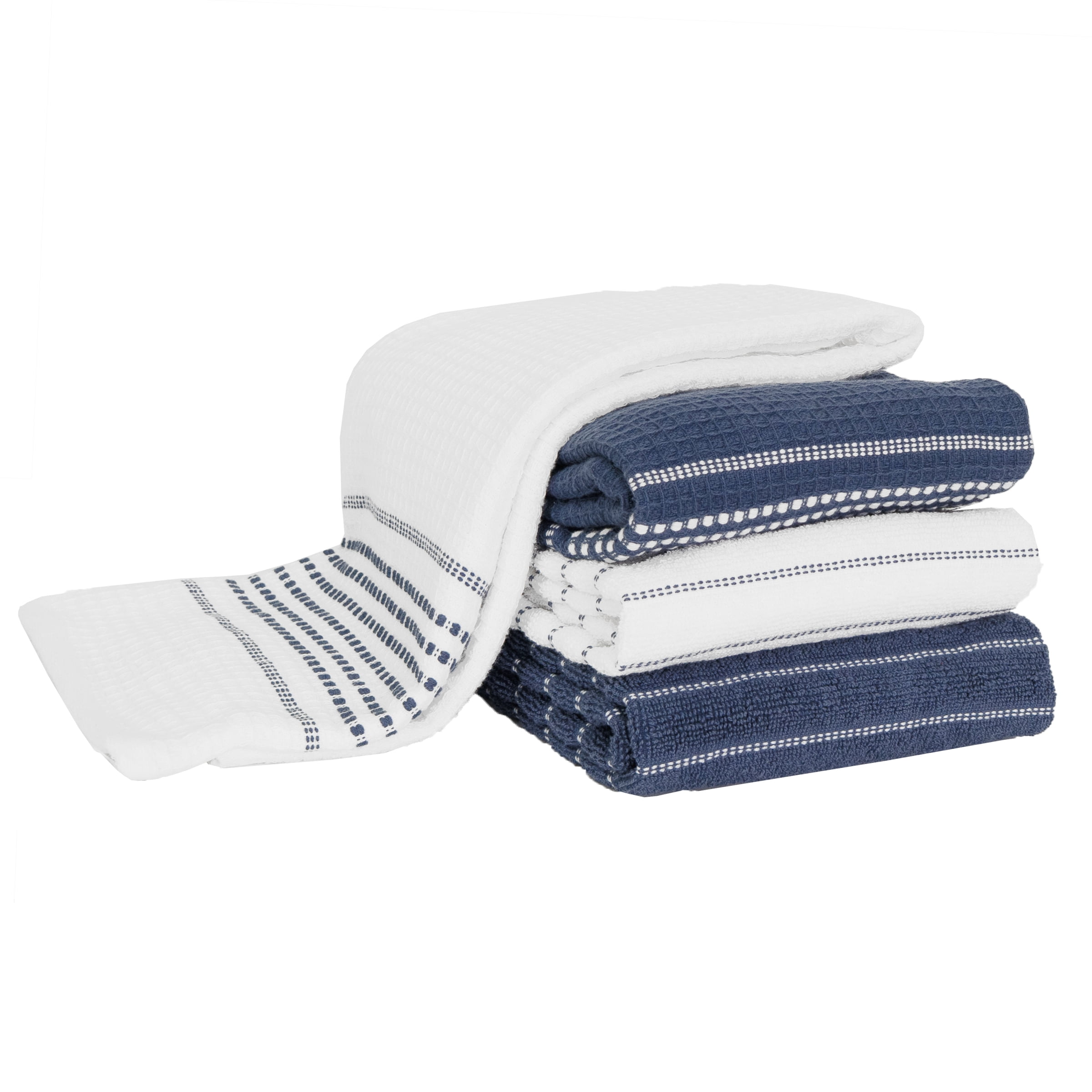 All-Clad Skipping Stripe & Wave Kitchen Towels, 4-Pack, Indigo