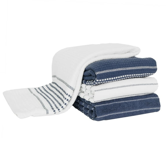 All-Clad Skipping Stripe & Wave Kitchen Towels, 4-Pack, Indigo