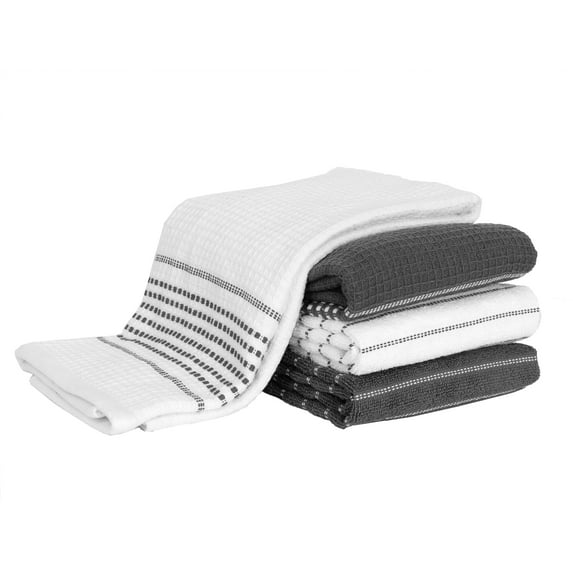 All-Clad Skipping Stripe & Wave Kitchen Towels, 4-Pack, Pewter