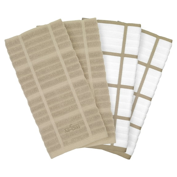 All-Clad Solid & Coordinate Kitchen Towels, 4-Pack, Cappuccino