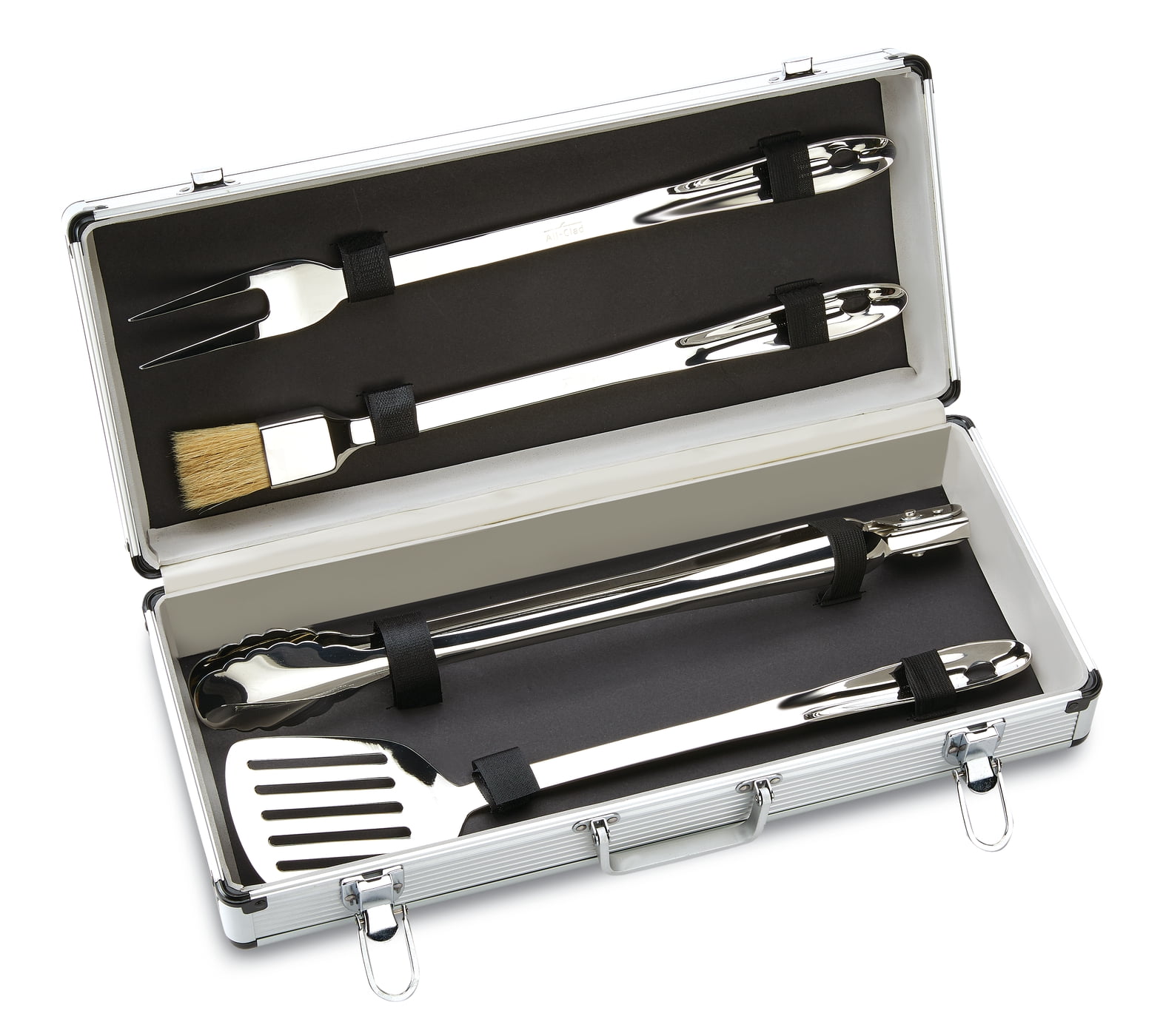 Silver Stainless Steel 4-Piece Barbecue Tool Set with Case