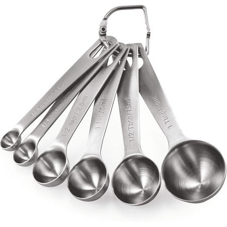 Stainless Steel Measuring Spoons Set of 6, Standard Size 18/8 Stainless Steel Measuring Spoons with Push-Up Measuring Cup, Small Spoon for Dry & Liquid Ingredients (1/8 tsp to 1 tbsp)