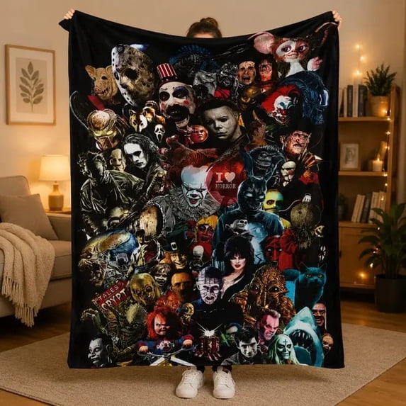 Multi Mode Fan All Classic Horror Movie Villains Collage Sherpa Blanket, Multi ...