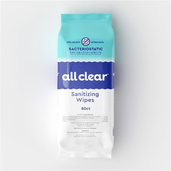 All Clear 9192 7 x 7 in. EPA Surface Sanitizing Wipes - 80 per
