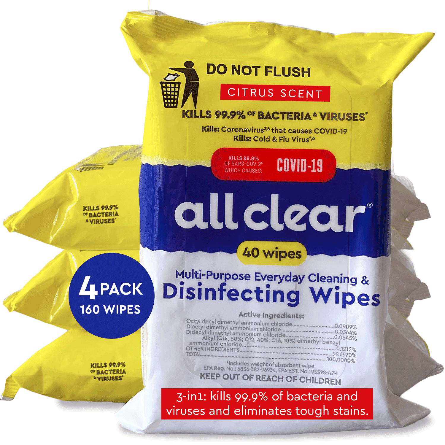 All Clear Disinfecting Wipes, Bleach Free, Antibacterial, Thicker