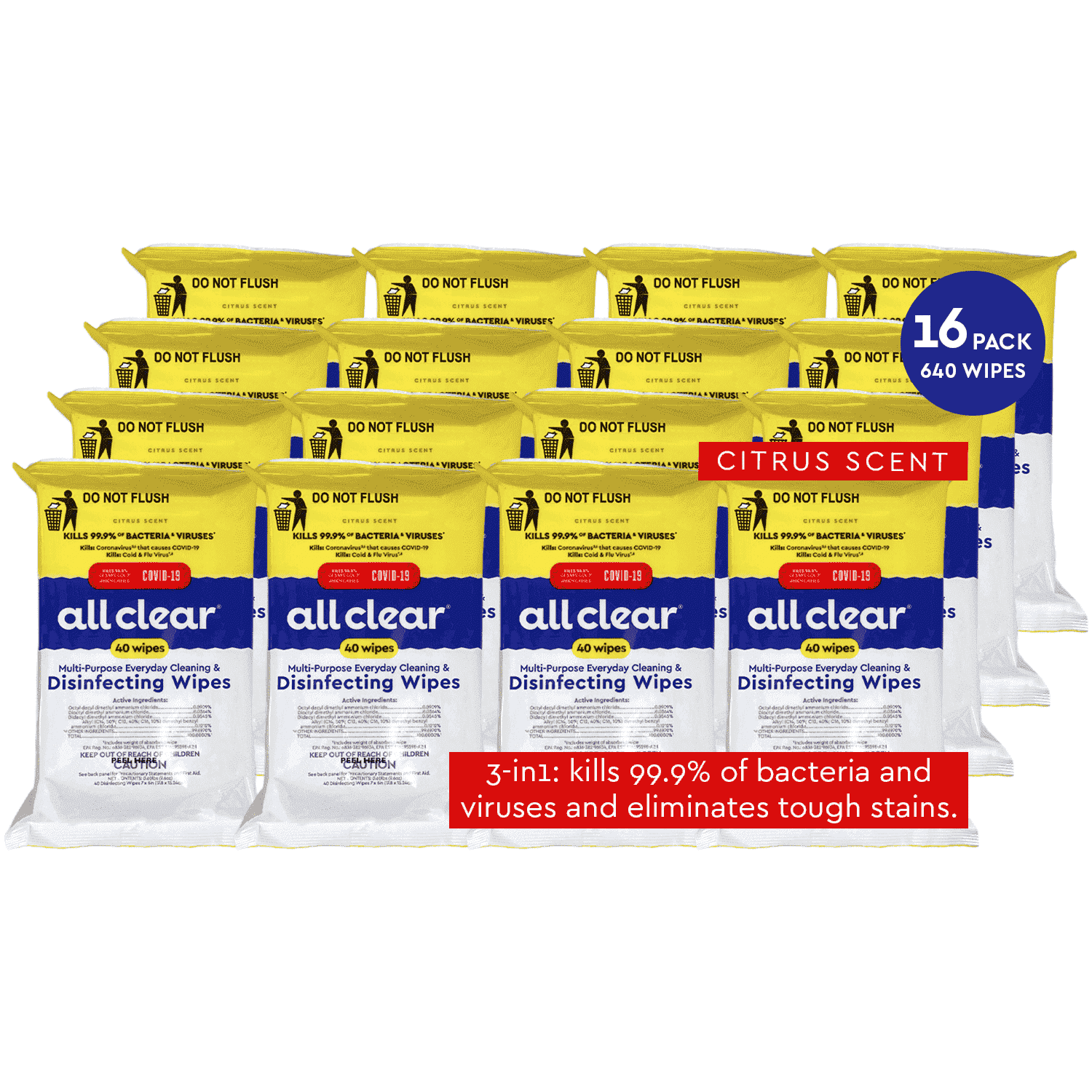 All Clear Disinfecting Wipes, Citrus Scent, 640 Count, Textured
