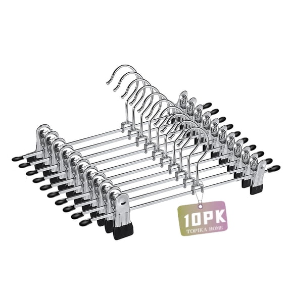 All Clear Metal Pants & Skirt Hangers with Adjustable Clips - 10 pack