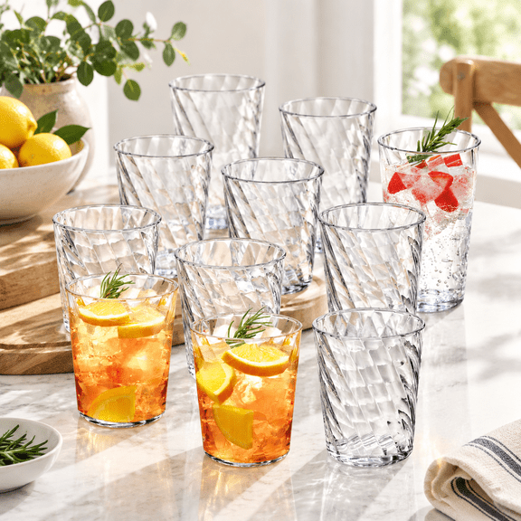 All-Clear Stackable Shatter-Proof Plastic Tumblers, Set of 12, 14oz and 18oz Sizes