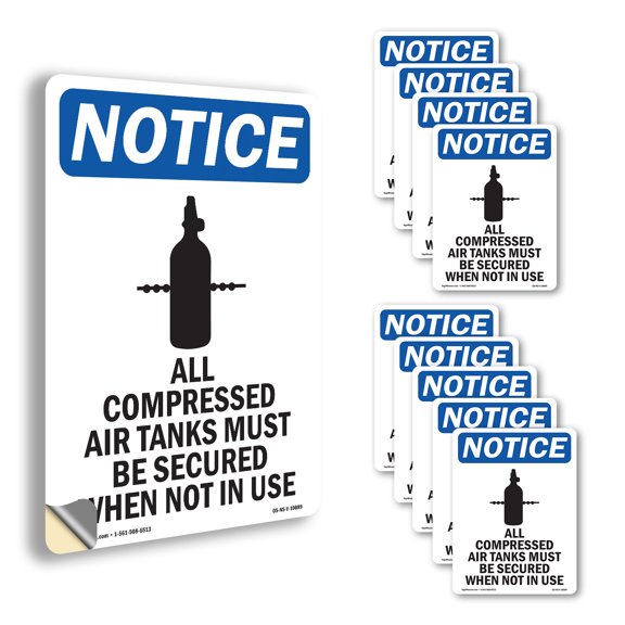 All Compressed Air With Symbol OSHA Notice Vinyl Decal Label 10 Inch x 7 Inch - 10 Pack