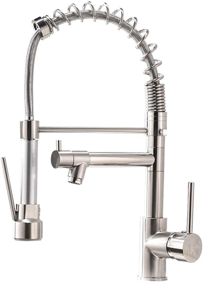 All Copper Kitchen Faucet Spring Belt Pulls Out Spray Head Cold and Hot