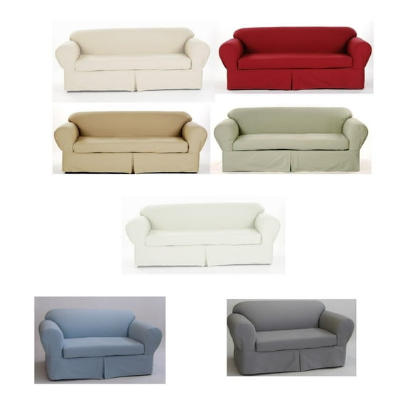 All Cotton Brushed Twill 2-piece Cushion Couch Sofa Loveseat Armchair Slipcover