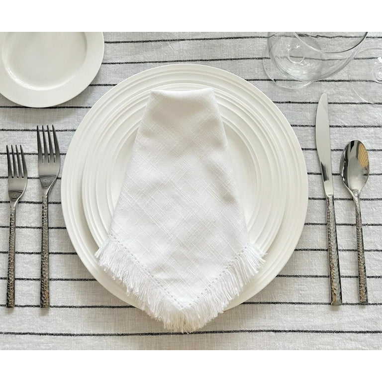 All Cotton and Linen Cloth Napkins, Cotton Dinner Napkins, White Napkins  Cloth, Dining Table Napkins, Christmas Cloth Napkins, White Linen Napkins,  Gray Embroidery (Set of 4, 20x20) 