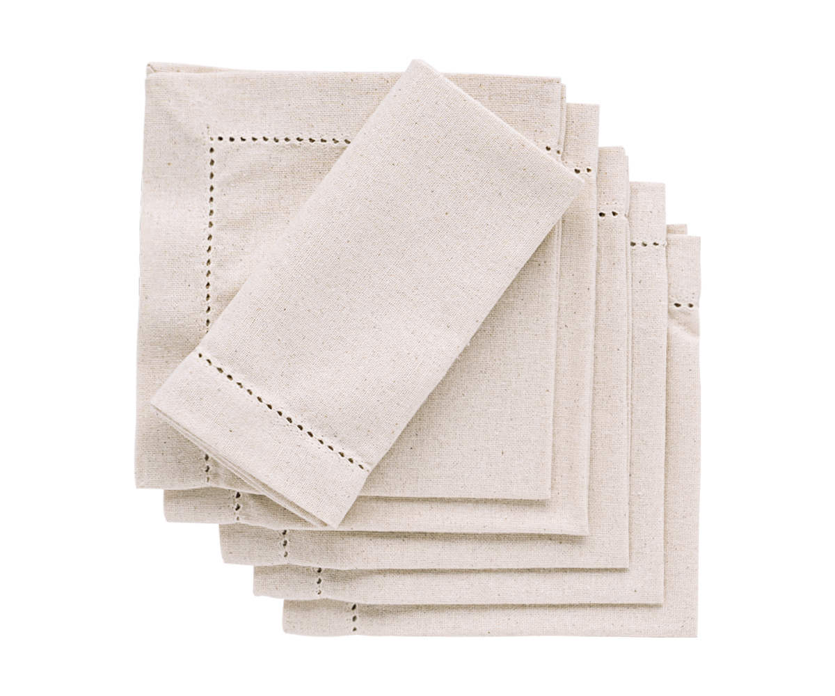 All Cotton and Linen Cloth Napkins, Set of 6, Cocktail Napkins