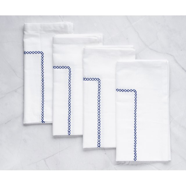 All Cotton and Linen Embroidered White Cloth Napkins Set of 4, White
