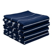 All Cotton and Linen Kitchen Towels, Cotton Dish Towels, Absorbent Hand Towels, Striped Tea Towels, Farmhouse Dishcloths, Navy Blue/White, Set of 4 - 18x28"
