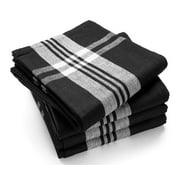 All Cotton and Linen Kitchen Towels, Cotton Dish Towels, Black Hand Towels, Farmhouse Striped Tea Towel, Kitchen and Home Decor, Set of 4 18x28" (Black/White)